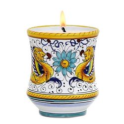 Artistica - Deruta of Italy Deruta Candles: Deluxe Precious Concave Candle Raffaellesco Deluxe Design - CAPRI GARDENIA