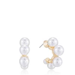 Ettika Five Point Pearl 18k Gold Plated Hoop Earrings - Gold - ONE SIZE