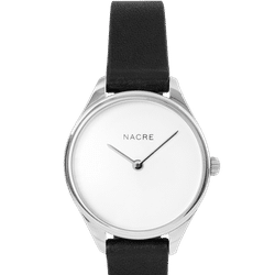 Nacre Mini Lune Watch - Stainless Steel - Black Leather - Black