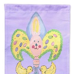 Caroline's Treasures 28 x 40 in. Polyester Easter Bunny Fleur de lis Flag Canvas House Size 2-Sided Heavyweight