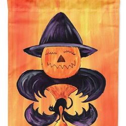 Caroline's Treasures 11 x 15 1/2 in. Polyester Halloween Pumpkin and Bat Fleur de lis Garden Flag 2-Sided 2-Ply