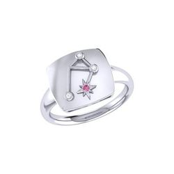 LuvMyJewelry Libra Scales Pink Tourmaline & Diamond Constellation Signet Ring In Sterling Silver - Grey - 5