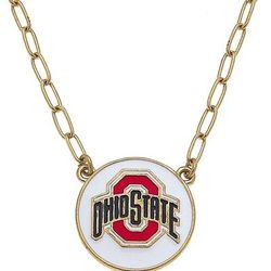 Canvas Style Ohio State Buckeyes Enamel Disc Pendant Necklace In White - White