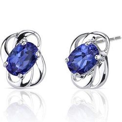 Peora Blue Sapphire Earrings Sterling Silver Oval Shape 2 Carats - Blue