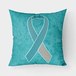 Caroline's Treasures Teal and White Ribbon for Cervical Cancer Awareness Fabric Decorative Pillow - 18 X 18 IN