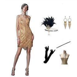 Anni Ruggenti Anni 1920 Mini Corto Mini Vestito Abito Flapper Abiti Senza maniche Il grande Gatsby Taglie Forti Invitato al matrimonio Frangia con nappe Nappa Scollo a V Costume Per donna Natale