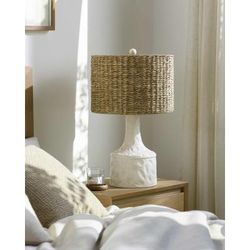 Andreotta 25"H x 15"W x 15"D Cottage Straw/Off White/Beige Table Lamp - Boutique Rugs
