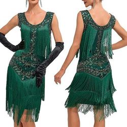 Anni Ruggenti Anni 1920 Lunghezza al ginocchio Vestito Abito Flapper Abito per Festa di Natale Senza maniche Il grande Gatsby Gentildonna Invitato al matrimonio Paillettes Frangia con nappe Scollo