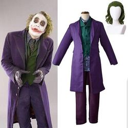 Joker clown camicetta/camicia pantaloni abiti film cosplay da uomo costume cosplay festa viola cappotto gilet camicetta travestimento poliestere/cravatta/cravatta con parrucca
