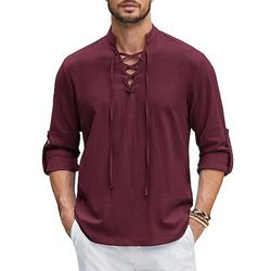 Medievale Rinascimento 17° secolo Lunghezza media Camicia Pirata Cavaliere Vichingo Cavaliere Celtico Pizzo Tinta unita Costume Per uomo Costumi da pirata Fantasia Halloween Mascherata Casual