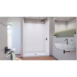 Dreamline DreamLine DreamStone 36 inch D x 60 inch W Center Drain Shower Base and Modern Subway Wall Kit in White BWDS60361MC0001