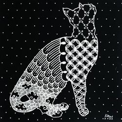 Waiting Cat,'Thai Kitty Cat Painting with Design Motifs'