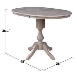 "36" Round Top Pedestal Table With 12" Leaf - 34.9"H - Dining or Counter Height - Whitewood K09-36RXT-11P"