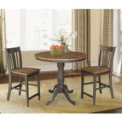 "Set of 3 pcs - 36" Round Extension Dining table with 2 San Remo counterHeight Stools - Whitewood K45-36RXT-6B-S102-2"