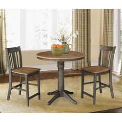 "Set of 3 pcs - 36" Round Extension Dining table with 2 San Remo counterHeight Stools - Whitewood K45-36RXT-27B-S102-2"