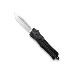 CobraTec Knives CTK-1 Small OTF Automatic Folding Knife 2.75in D2 Steel Tanto Non-Serrated Blade Black Handle SBCTK-1STNS