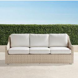Ashby Sofa with Cushions in Shell Wicker - Quick Dry, Vista Boucle Air Blue - Frontgate