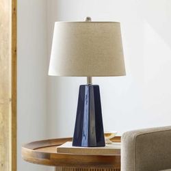 Asalatganj 22"H x 13"W x 13"D Modern Blue/Beige/White/Metallic Silver/Metallic - Nickel/Black Table Lamp - Boutique Rugs