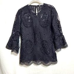 Anthropologie Tops | Anthropologie Ro&De Black Crochet Cut-Out Lace Top | Color: Black | Size: Xs