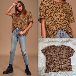 Free People Tops | Free People We The Free Clarity Tan Cheetah Print Ringer Tee S | Color: Black | Size: S