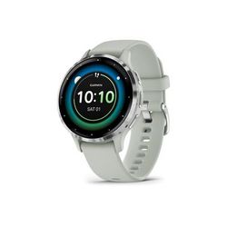 Garmin Venu 3S Watch Silver Stainless Steel Bezel w/ Sage Gray Case and Silicone Band 010-02785-01