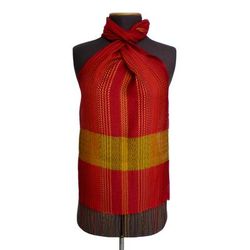 Ancient Threads,'Handloomed Classic Red and Yellow Baby Alpaca Blend Scarf'