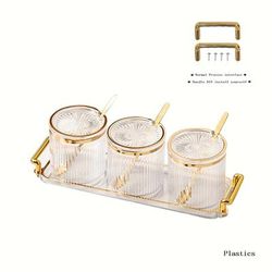 TEMU 300ml Creative 1 Tray 3 High Jars 3 Lids Color With Cover Divided Snack And Dried Fruit Tray, Elegant Tableware | Style Tray | Clear Glass Jars, Tea Tray