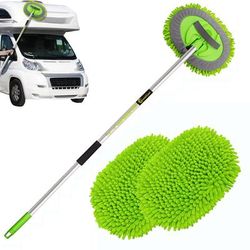 "TEMU 62" Car Wash Brush Kit With Long Handle, Mop Cleaning Mitt Suitable For Washing Cars Truck Suv Rv Caravans And Household(2 Head)"