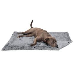 Waterproof Calming Plush Long Faux Fur & Velvet Washable Dog Blanket, Large, 50" L X 35" W X 0.25" H, Gray