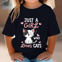 Just A Girl Who Loves Cats Tshirt Girls Y2k Harajuku Animal Summer Fashion abbigliamento per bambini