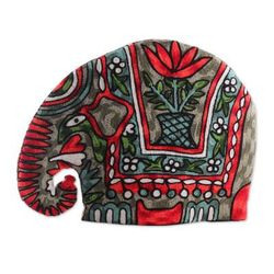 Marching Elephant in Orange,'Indian Chain Stitched 100% Wool and Cotton Elephant Tea Cozy'