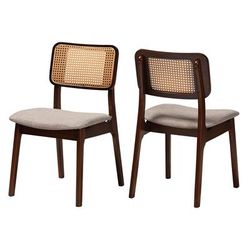 Dannon Mid-Century Modern Grey Fabric And Walnut Brown Finished Wood 2-Piece Dining Chair Set by Baxton Studio in Grey Walnut Brown