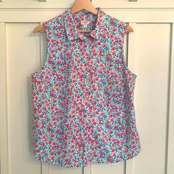 J. Crew Tops | J.Crew Fun Sleeveless Floral Shirt | Color: Blue/Red | Size: Xl