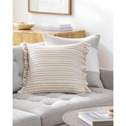 Sibyl 18" Square Traditional Cotton Tan/White Throw Pillow - Boutique Rugs