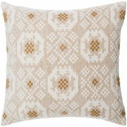 Tacey 22" Square Traditional Cotton Tan/Cream Throw Pillow - Boutique Rugs