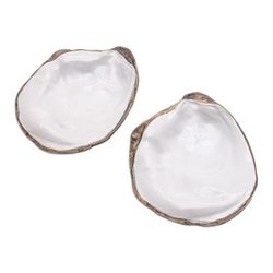 Marine Ambrosia,'Handcrafted Round Ceramic Oyster Snack Plates (Pair)'