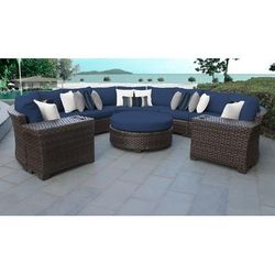 kathy ireland Homes & Gardens River Brook 8 Piece Outdoor Wicker Patio Furniture Set 08b in Midnight - TK Classics River-08B-Navy