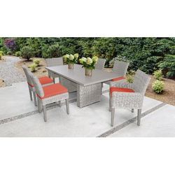 Coast Rectangular Outdoor Patio Dining Table w/ with 4 Armless Chairs and 2 Chairs w/ Arms in Tangerine - TK Classics Coast-Dtrec-Kit-4Adc2Dcc-Tangerine