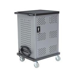 National Public Seating DCC Laptop Charging Cart w/ 2 Shelves - 12 ft Cord, Steel, Gray