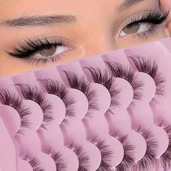 7 Pairs False Eyelashes Clear Band Fox Eye Look Wispy Lashes Natural Look False Eyelashes Natural Winged Eyelashes False Eye Lashes Soft Fluffy Lashes