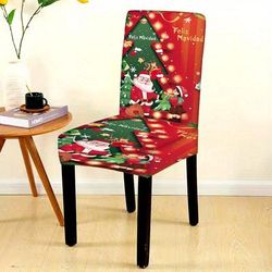 1pc Christmas Dining Chair Slipcover Milk Fiber Fabric Printed Stretch Chair Cover, For Hotel Dining Room Office Banquet House Home Decor