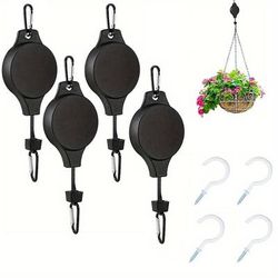 1/2/3/4pcs Plant Hook Pulley, Retractable Plant Hanger Easy Reach Hanging Flower Basket For Garden Baskets Pots And Birds Feeder Hang High Up And Pull Down To Water Or Feed