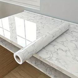 1roll Dark White Marble Pattern Paper, Marble Wallpaper, Peel And Stick Wall Paper, Waterproof, Easily Removable Self-adhesive Film Wall Covering For Kitchen Countertop Bathroom