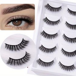 5 Pairs False Lashes Natural Look Wispy Cat Eye Lashes 3d False Eyelashes Fluffy Soft Curly Lashes Add Natural Volume For Ladies And Women