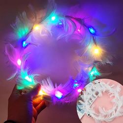 1pc Headband Led Feather Headbands, Luminous Festival Hair Piece Party Hair Accessories For Women And Girls