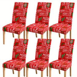 4/6pcs Fabric Christmas Tree Santa Claus Dining Chair Slipcover Elastic Restaurant Chair Cover Dining Room Kitchen Hotel Home Decor