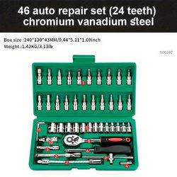 46pcs Set 1/4 Inch Drive Socket Ratchet Wrench Set, With Bit Socket Set Metric And Extension Bar For Auto Repairing And Household, With Storage Case