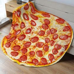 1pc Ham Pizza Print Blanket, Funny Food Flannel Round Blanket, Soft Warm Throw Blanket Nap Blanket For Couch Sofa Office Bed Camping Travel, Multi-purpose Gift Blanket For All Season