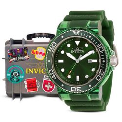 Invicta Pro Diver Men's Bundle - 51.5mm Transparent Green with Invicta 8-Slot Dive Impact Watch Case w/Patch Design (B-32332-DC8PATCH)