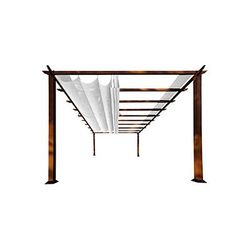 Paragon Outdoor 11 x 16 ft. Soft Top Aluminum Pergola (Chilean Wood / Off White Canopy)
